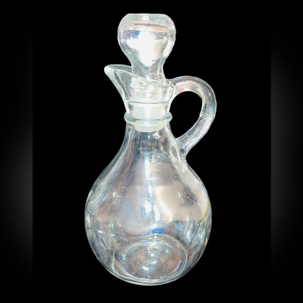 Vintage Glass Decanter Cruet Finger Loop Handle and Glass Stopper